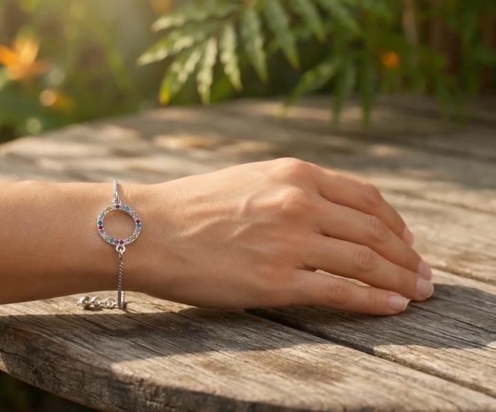 Adjustable Crystal Circle Bracelet- Multicolour/Silver - Gold