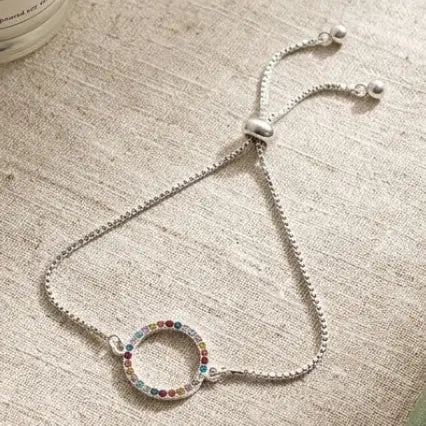 Adjustable Crystal Circle Bracelet- Multicolour/Silver - Gold