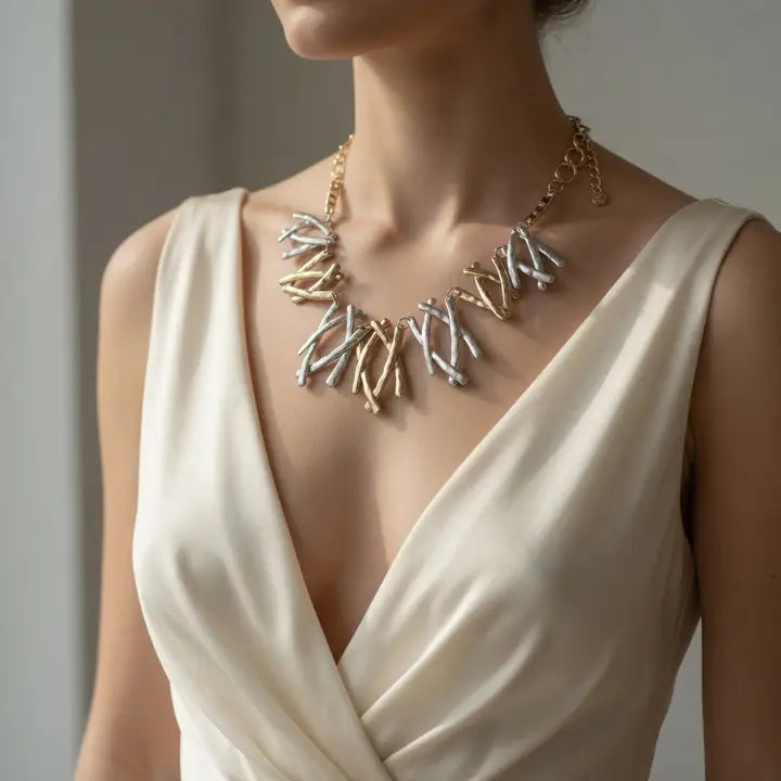 Multi Cross Statement Necklace - Matte Silver & Gold
