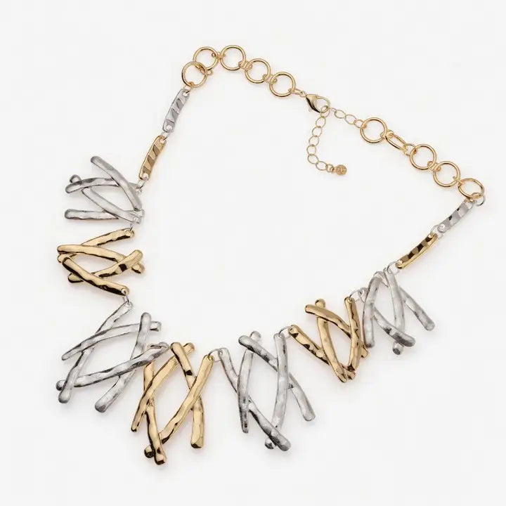 Multi Cross Statement Necklace - Matte Silver & Gold