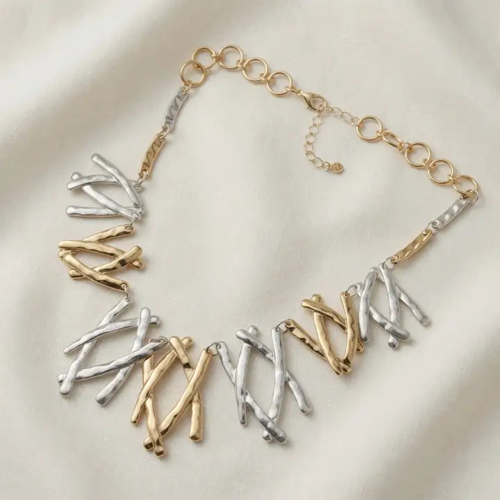 Multi Cross Statement Necklace - Matte Silver & Gold