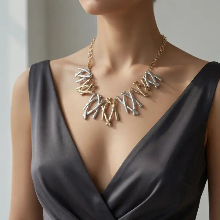 Multi Cross Statement Necklace - Matte Silver & Gold