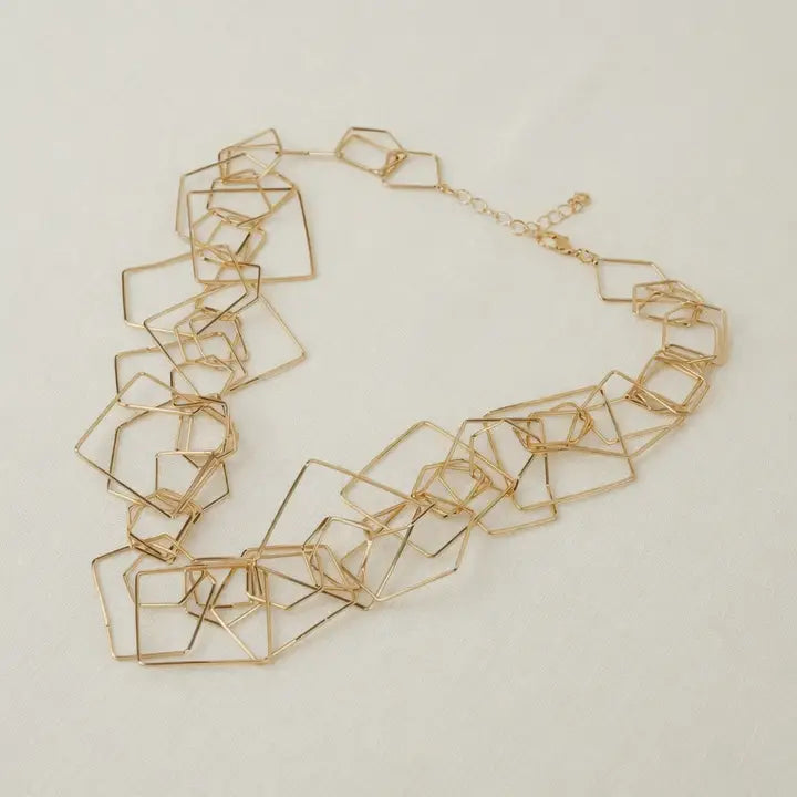 Multiple Linked Square Necklace - Gold - N10253