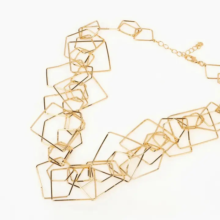 Multiple Linked Square Necklace - Gold - N10253