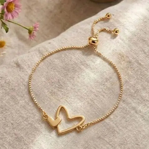 Adjustable Mum and Child Heart Bracelet - Gold