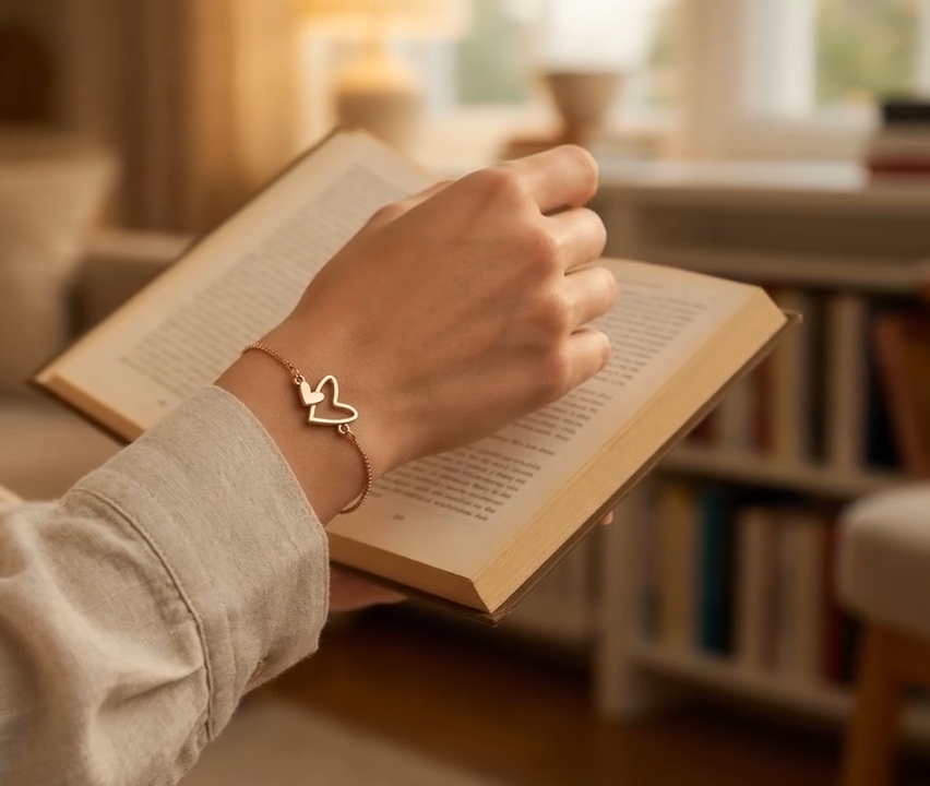 Adjustable Mum and Child Heart Bracelet - Gold