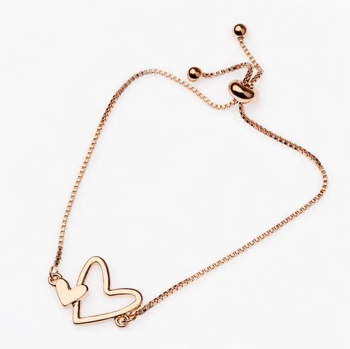 Adjustable Mum and Child Heart Bracelet - Gold