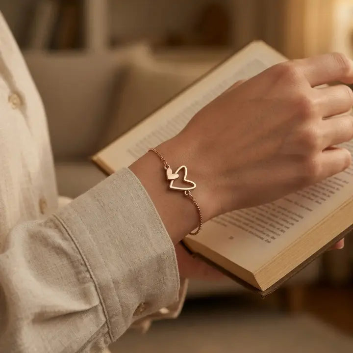 Adjustable Mum and Child Heart Bracelet - Gold