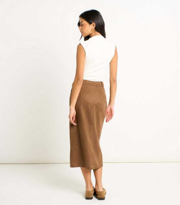 Brown Faux Suede Pencil Skirt