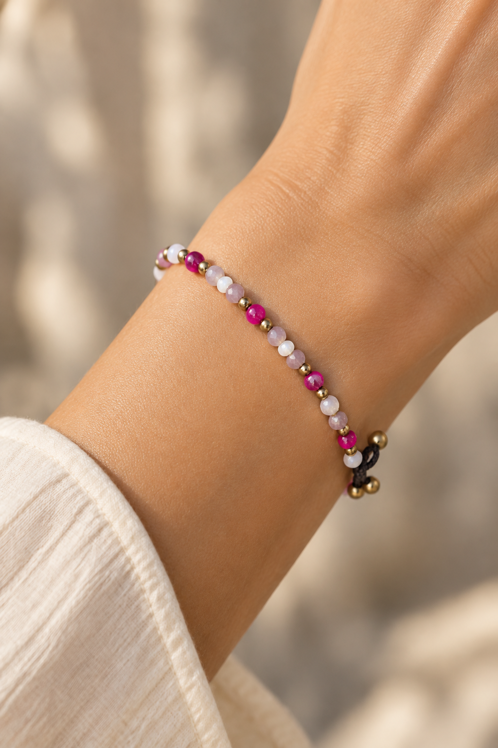Pink Stone Moonstone Bracelet Portrait