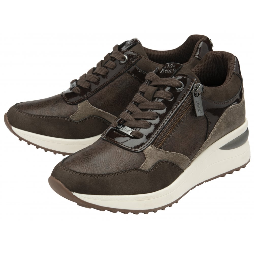 Brown Pluto Zip-Up Wedge Trainers -  Lotus