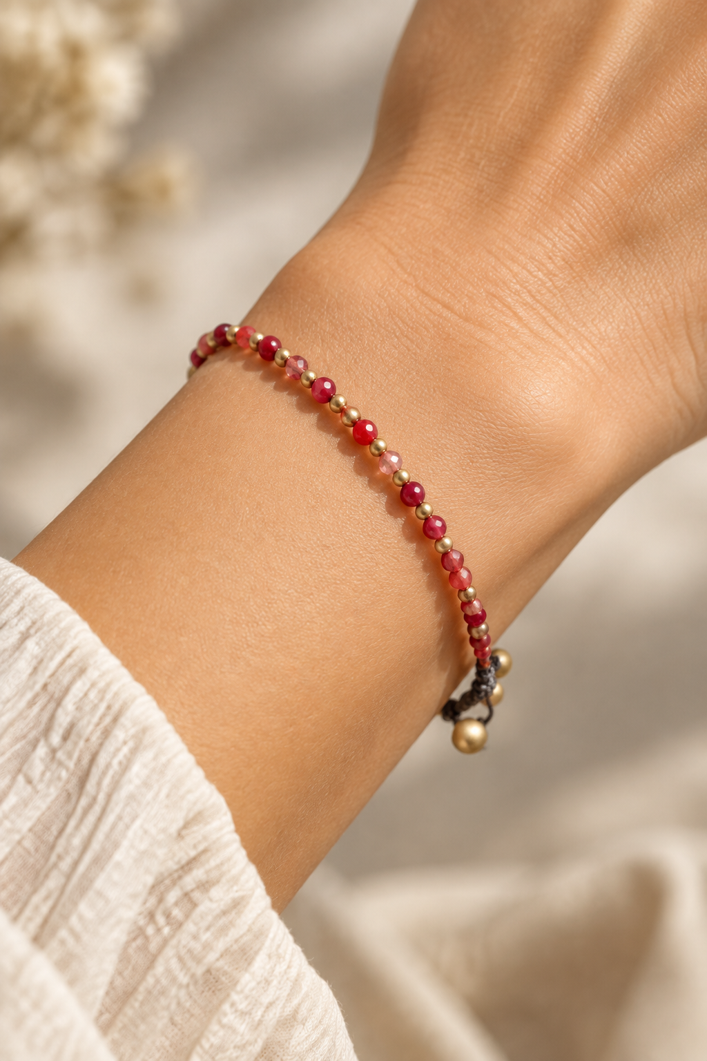 Red Stone Pink Agate Bracelet Editorial