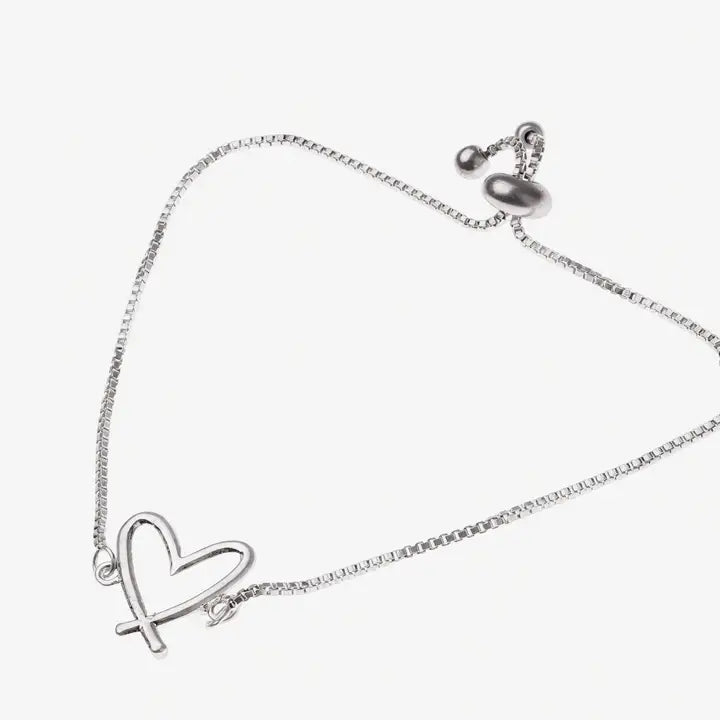 Adjustable Silver Heart Bracelet- Silver