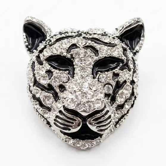 Sparkle Tiger Brooch - Silver & Black