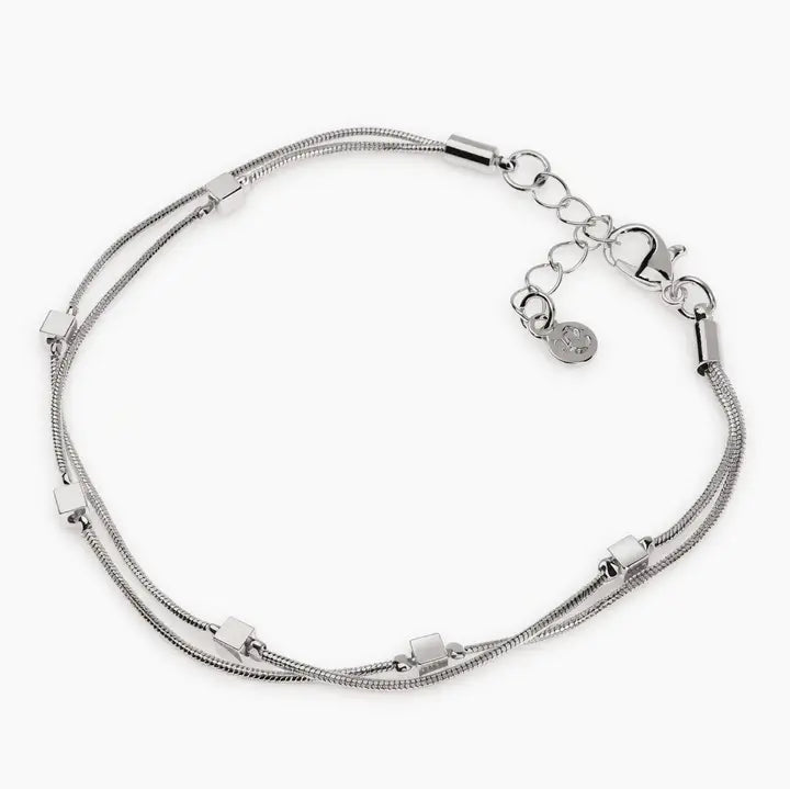 Double Layer Square Bead Bracelet- Silver - Gold