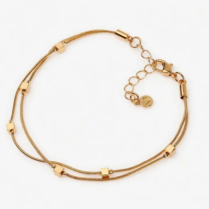 Double Layer Square Bead Bracelet- Silver - Gold