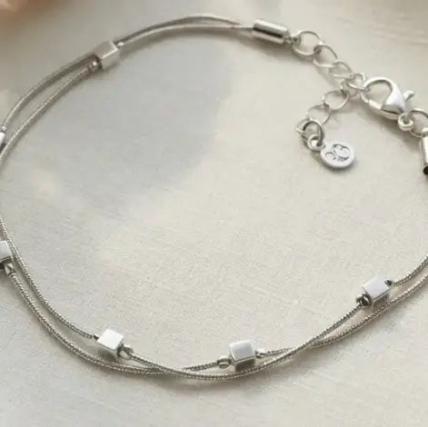 Double Layer Square Bead Bracelet- Silver - Gold