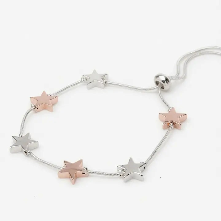 Star Detail Adjustable Bracelet- Silver & Rose Gold - Silver