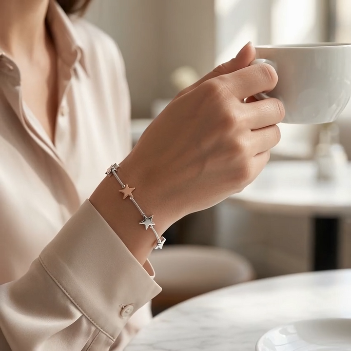 Star Detail Adjustable Bracelet- Silver & Rose Gold - Silver