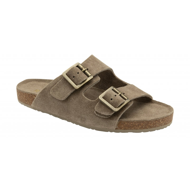 Taupe Suede Women's  Flat Mule Sandals | Ravel