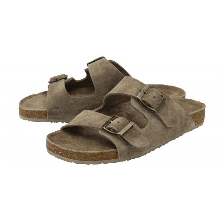 Taupe Suede Women's  Flat Mule Sandals | Ravel