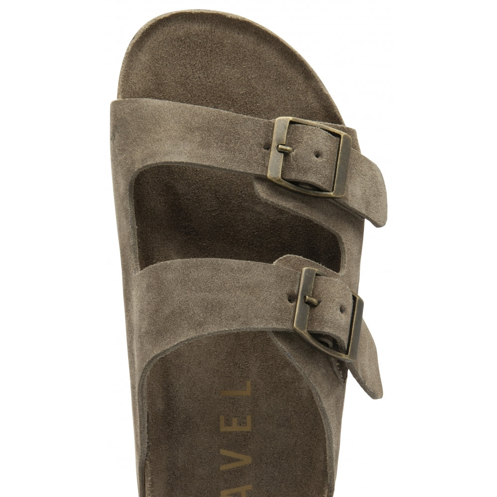 Taupe Suede Women's  Flat Mule Sandals | Ravel