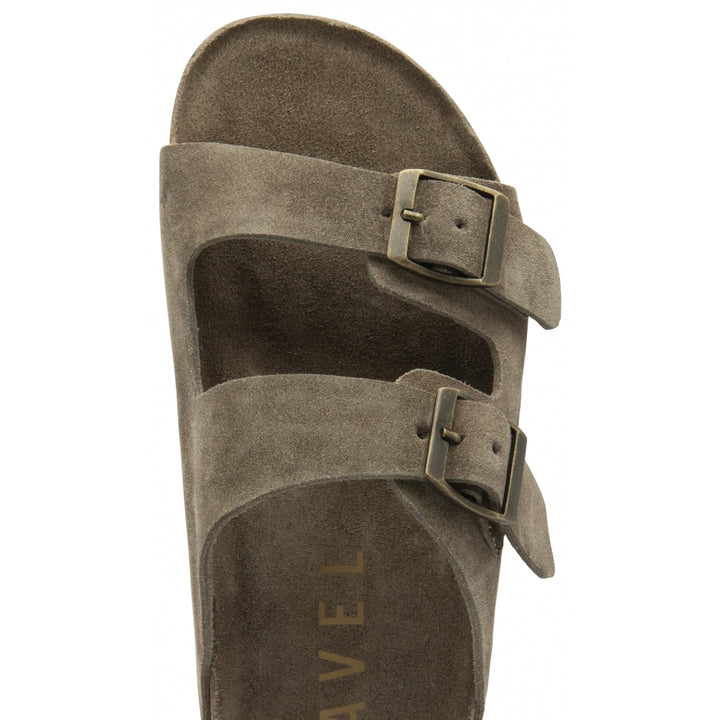 Taupe Suede Women's  Flat Mule Sandals | Ravel