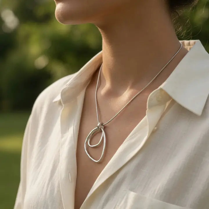 Double Triangle Hoop Necklace - Silver