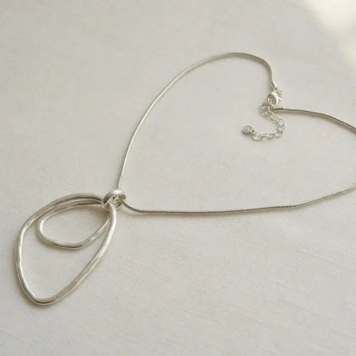 Double Triangle Hoop Necklace - Silver