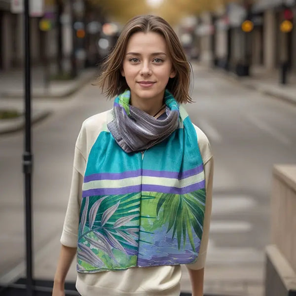Tropical Block Colour Scarf - Green