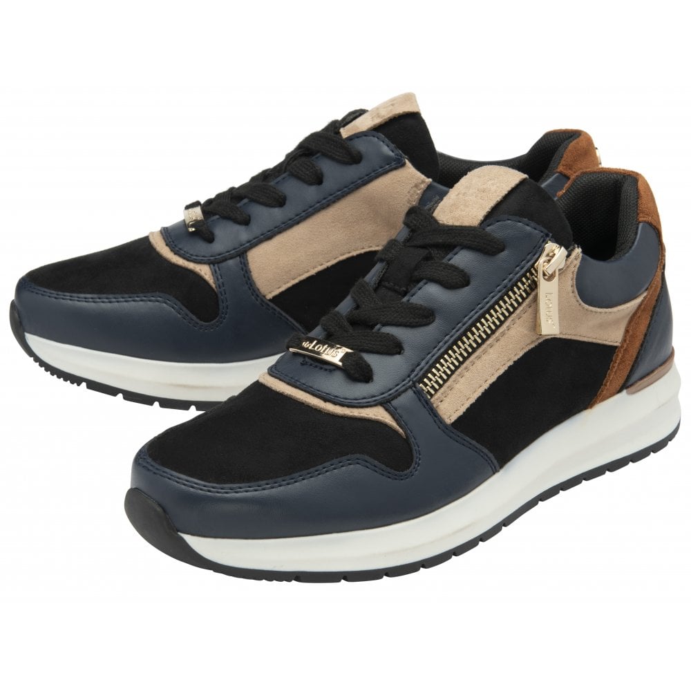 Navy & Tan Venus Casual Zip-Up Trainers - Lotus