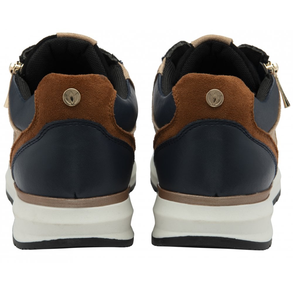 Navy & Tan Venus Casual Zip-Up Trainers - Lotus