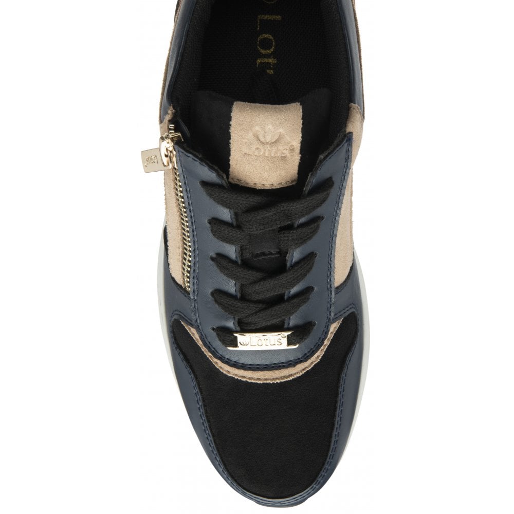Navy & Tan Venus Casual Zip-Up Trainers - Lotus