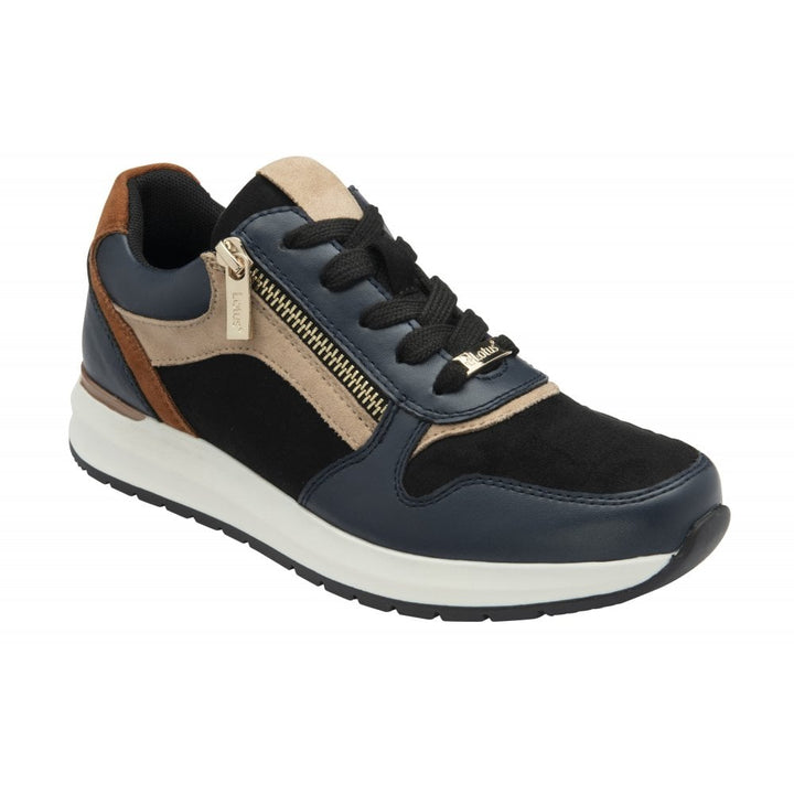 Navy & Tan Venus Casual Zip-Up Trainers - Lotus